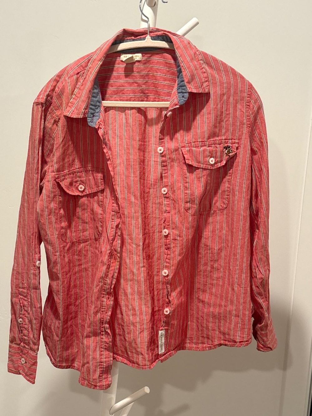 U.S. Polo Association Long Sleeve Button Down Red Striped Shirt- Size Large